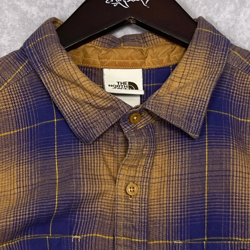 The‎ North Face Plaid Button Up Mens XL Purple Tan Excellent Long Sleeve Pockets